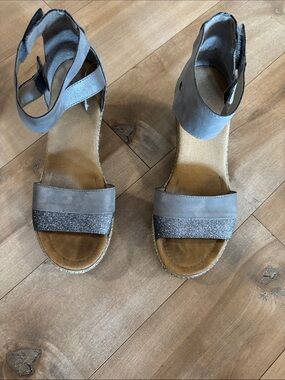Rieker Gray Ankle-Strap Sandals with Glitter Toe Band